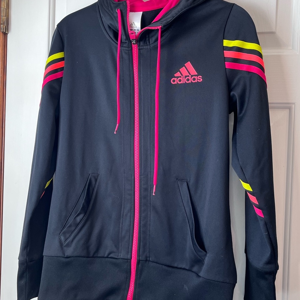 adidas Black Hoodie with Neon Pink and Yellow Accents - Picture 3 of 6